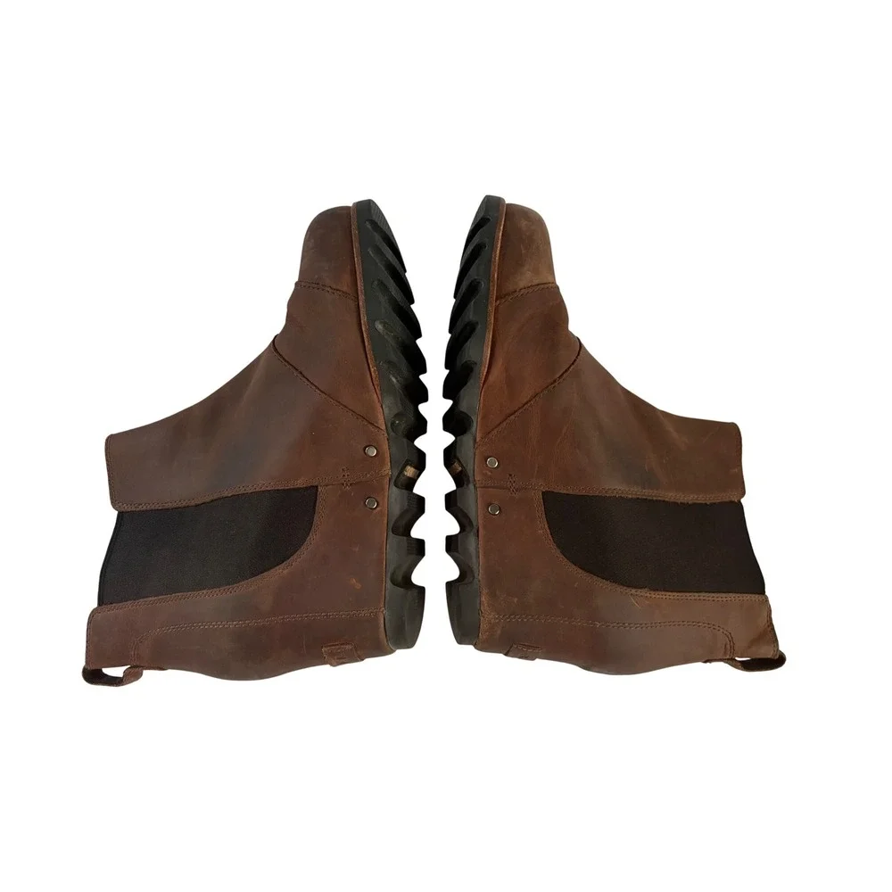 Sorel Joan of Arctic Wedge II Chelsea Boots Brown Leather Ankle Wedge Womens 8